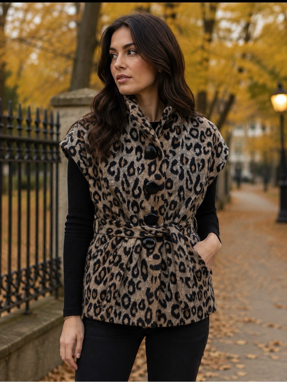 Luii Wool blend belted leopard vest